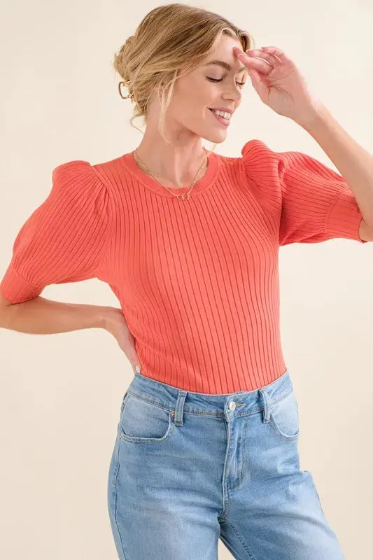 And The Why Puffed Half Sleeve Rib Basic Bodysuit - Image 3