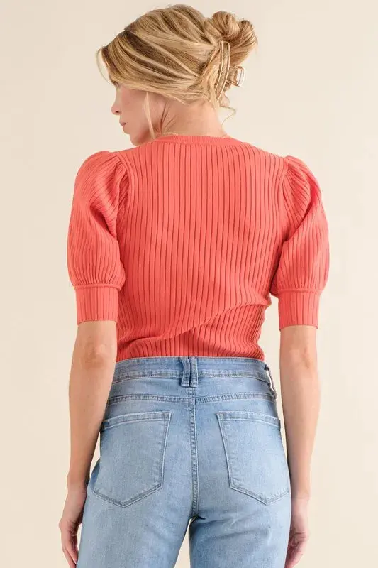 And The Why Puffed Half Sleeve Rib Basic Bodysuit - Image 5