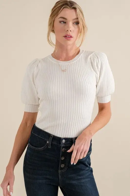 And The Why Puffed Half Sleeve Rib Basic Bodysuit - Image 3