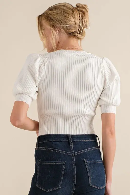 And The Why Puffed Half Sleeve Rib Basic Bodysuit - Image 4