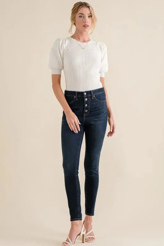 And The Why Puffed Half Sleeve Rib Basic Bodysuit - Image 5