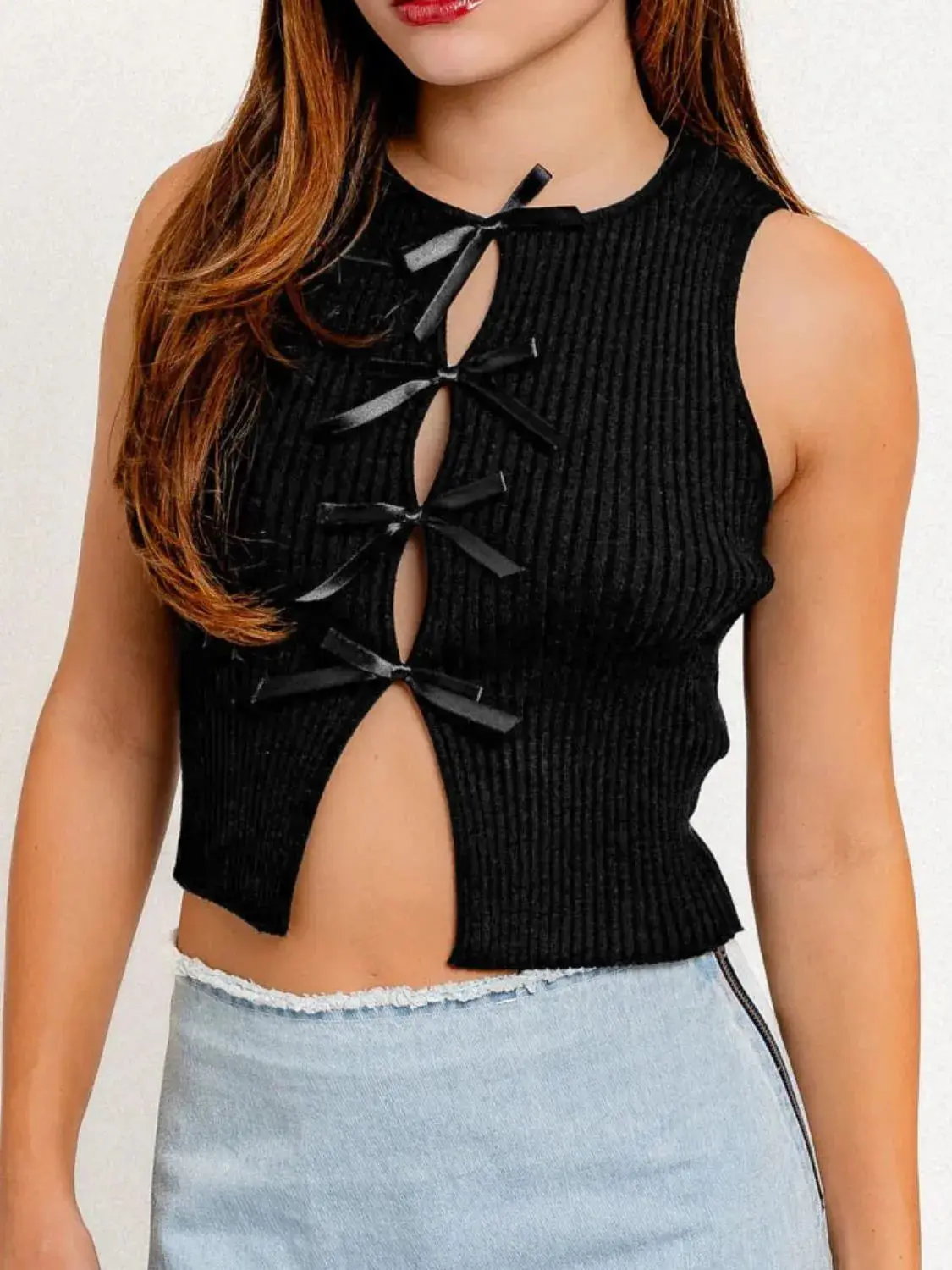 Bow Round Neck Cropped Tank - Image 5