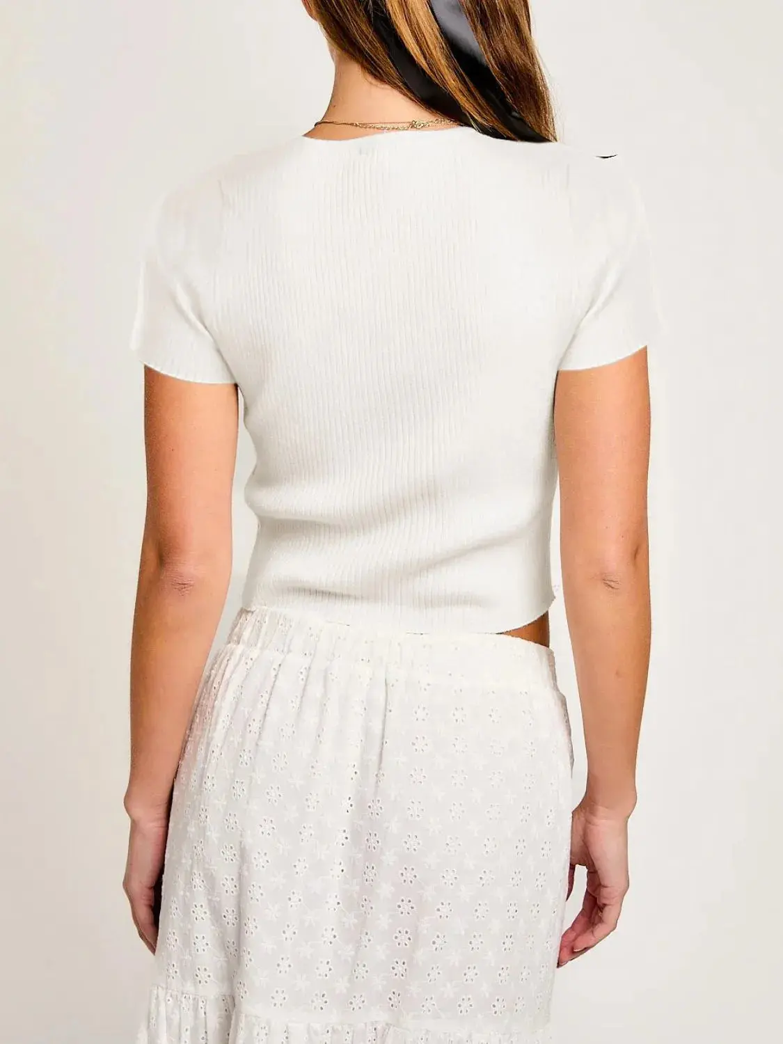 Bow Round Neck Short Sleeve T-Shirt - Image 4