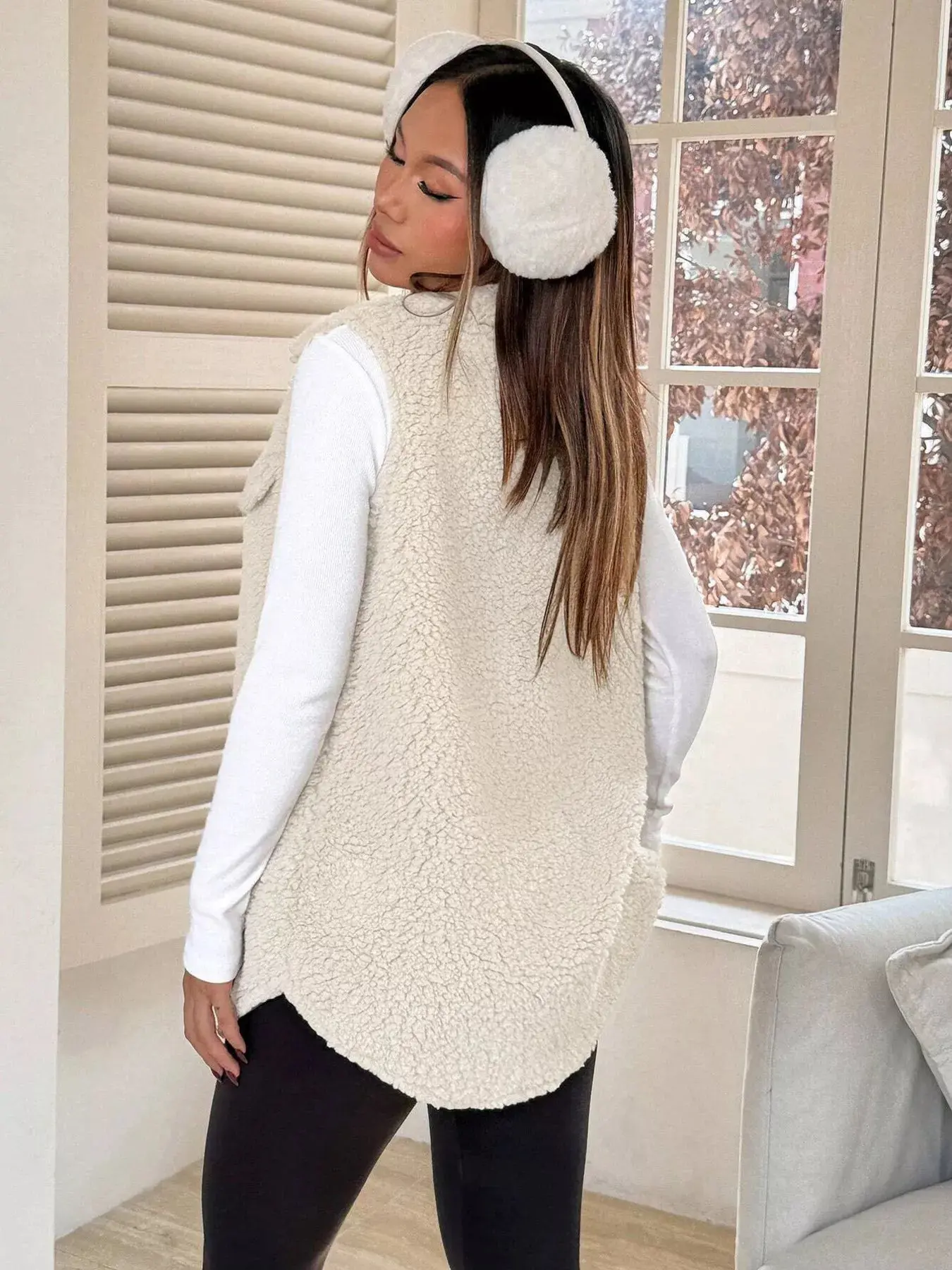 Women’s Button-Down Sherpa Fleece Vest Coat | Cozy Layered Outerwear - Image 13