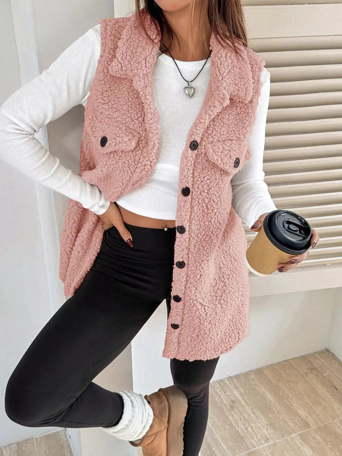 Women’s Button-Down Sherpa Fleece Vest Coat | Cozy Layered Outerwear - Image 15