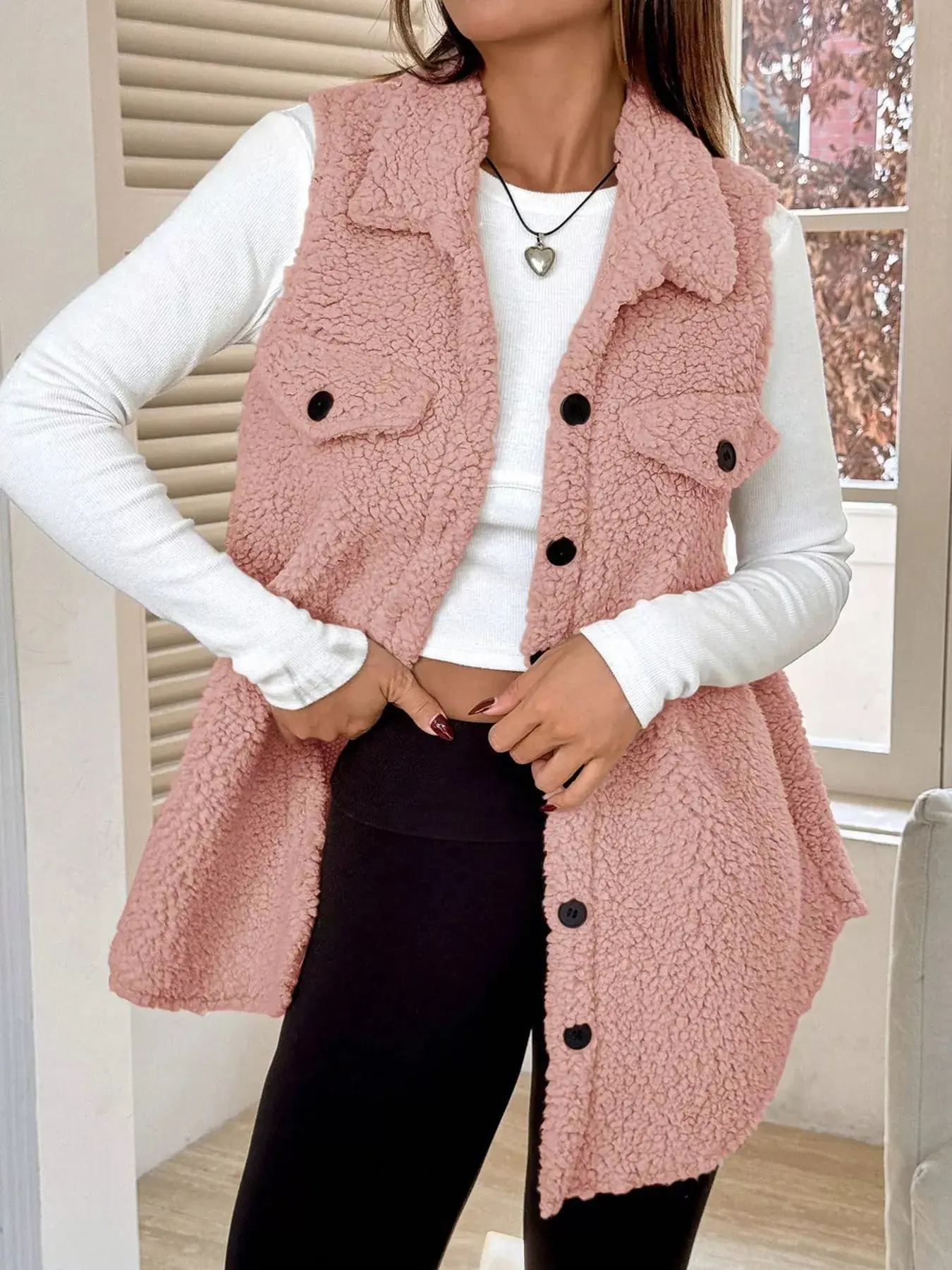 Women’s Button-Down Sherpa Fleece Vest Coat | Cozy Layered Outerwear - Image 16