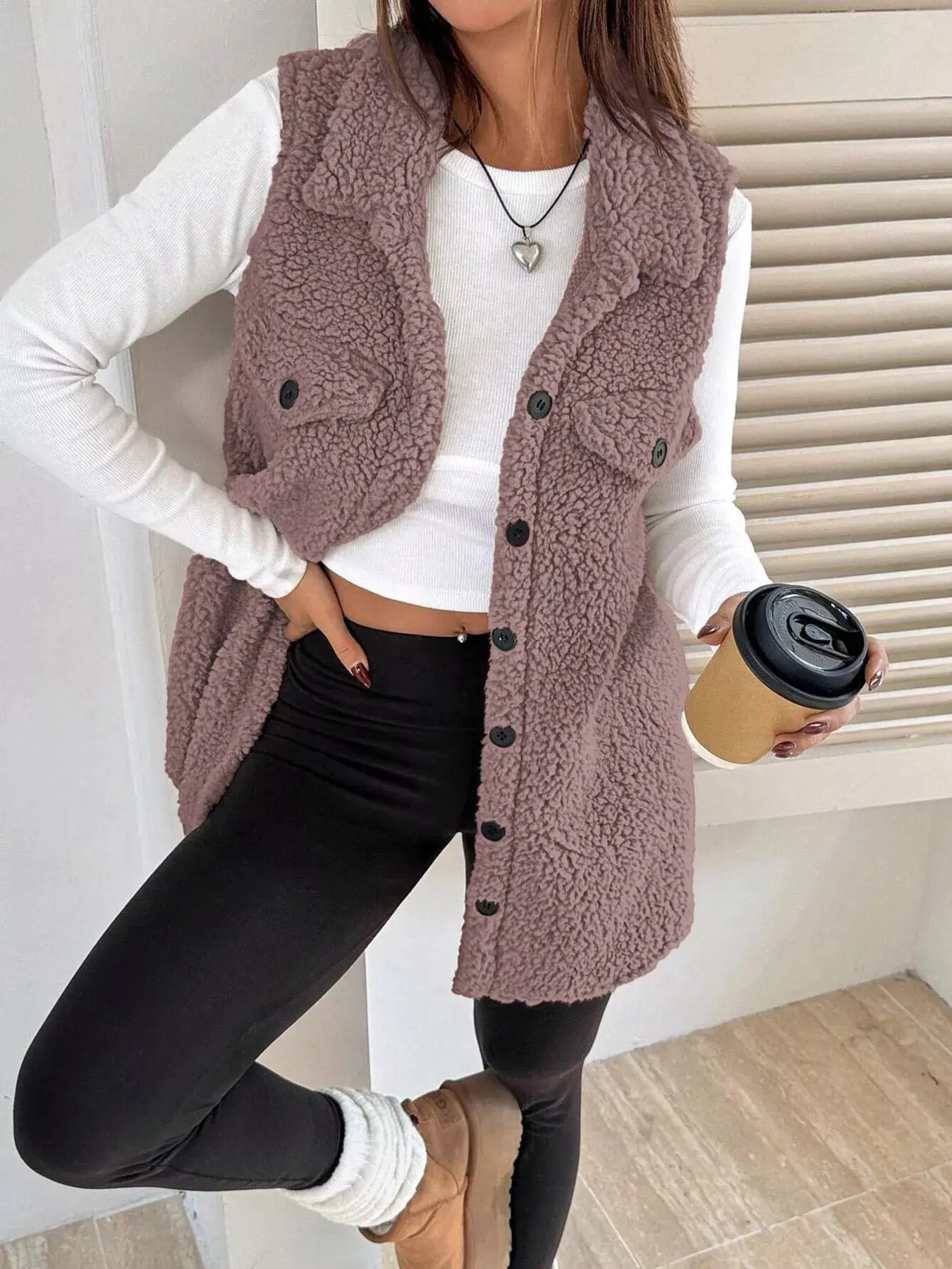 Women’s Button-Down Sherpa Fleece Vest Coat | Cozy Layered Outerwear - Image 19