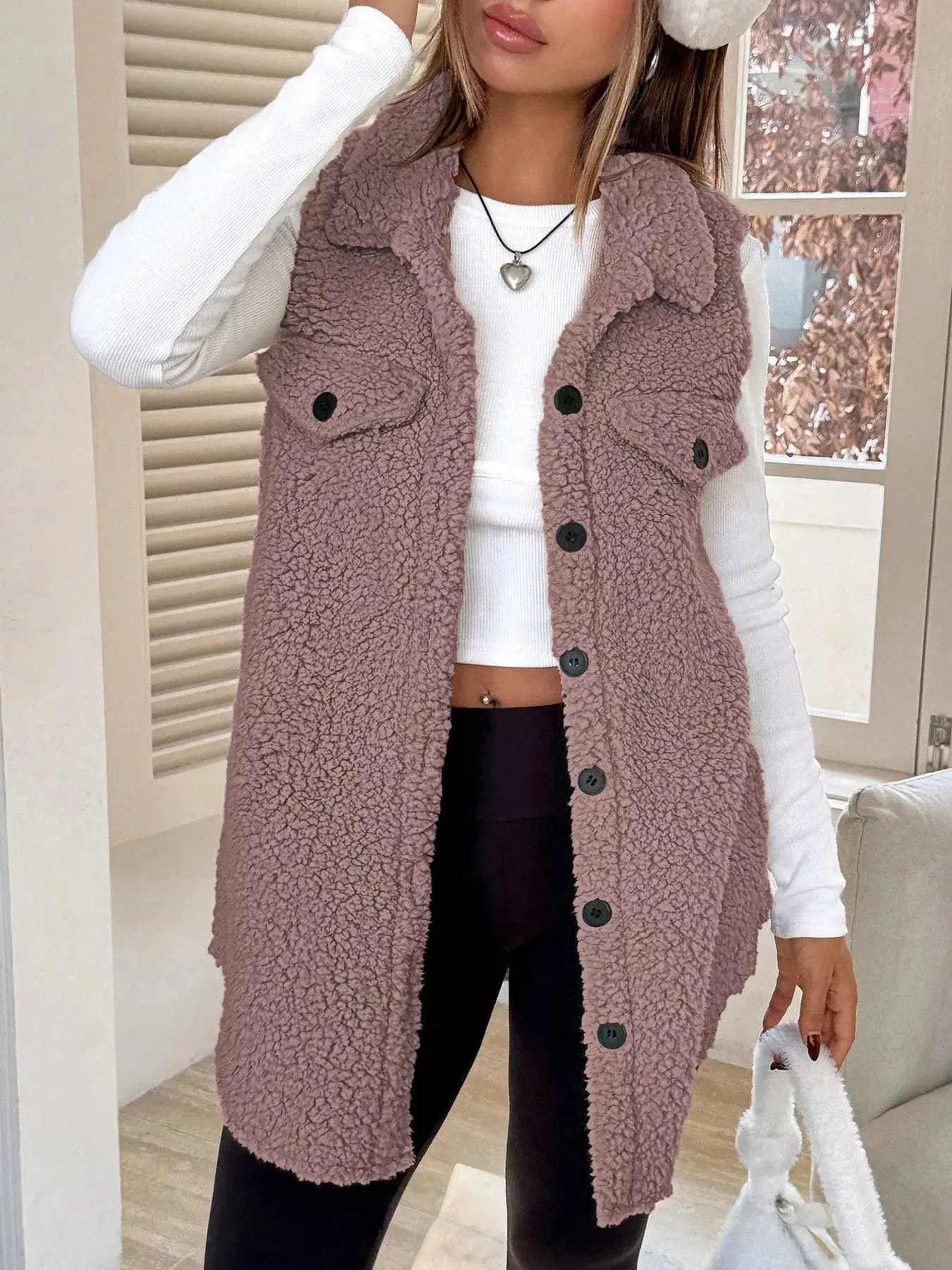 Women’s Button-Down Sherpa Fleece Vest Coat | Cozy Layered Outerwear - Image 21