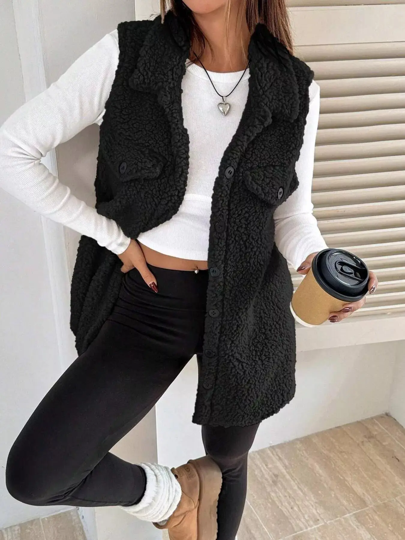 Women’s Button-Down Sherpa Fleece Vest Coat | Cozy Layered Outerwear - Image 23