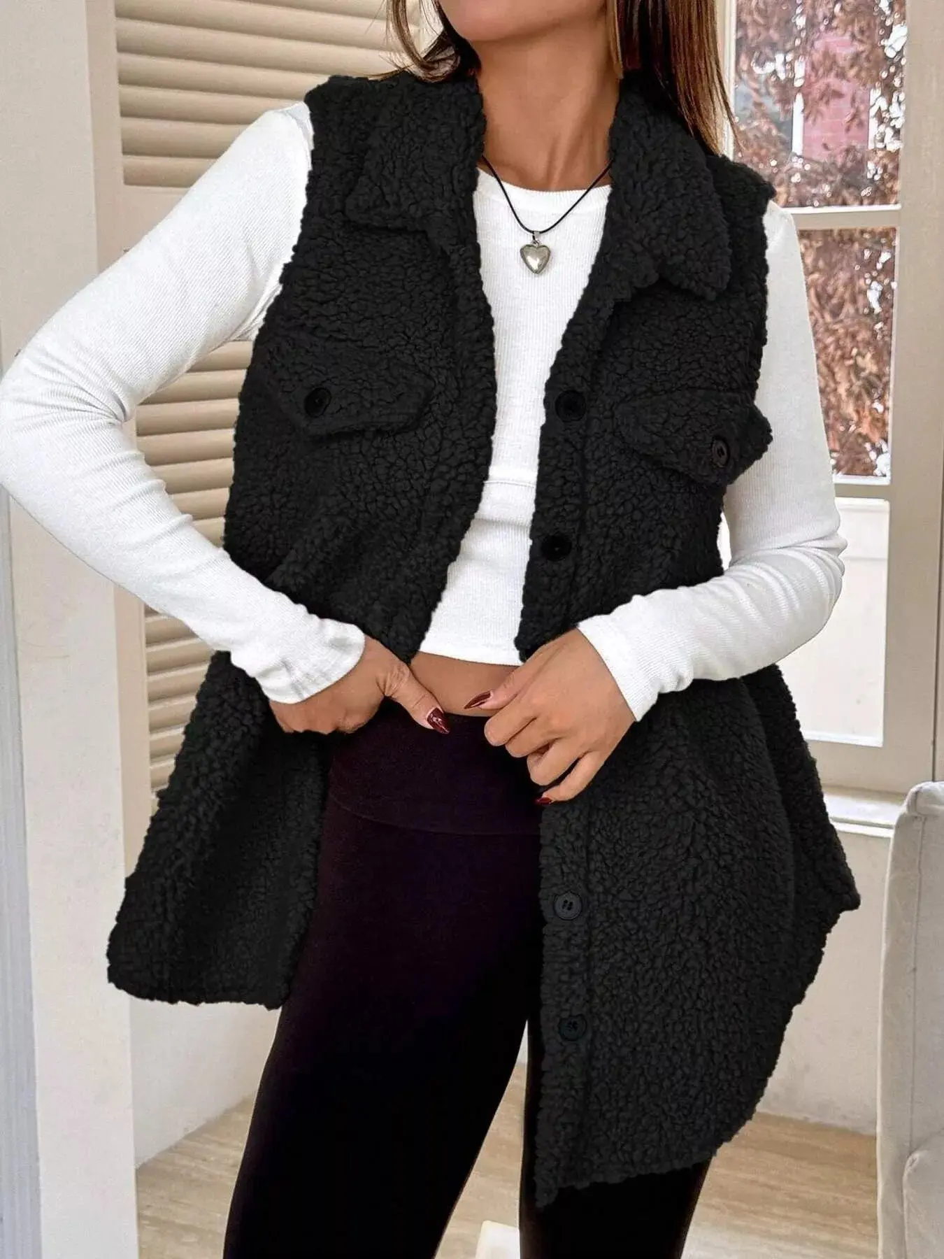 Women’s Button-Down Sherpa Fleece Vest Coat | Cozy Layered Outerwear - Image 24
