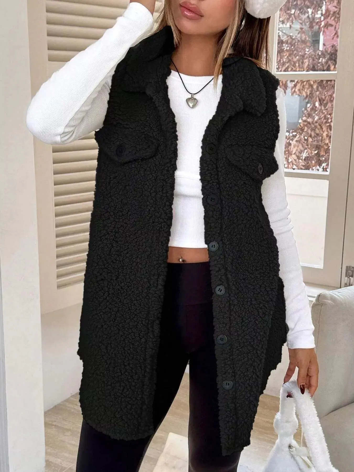 Women’s Button-Down Sherpa Fleece Vest Coat | Cozy Layered Outerwear - Image 25