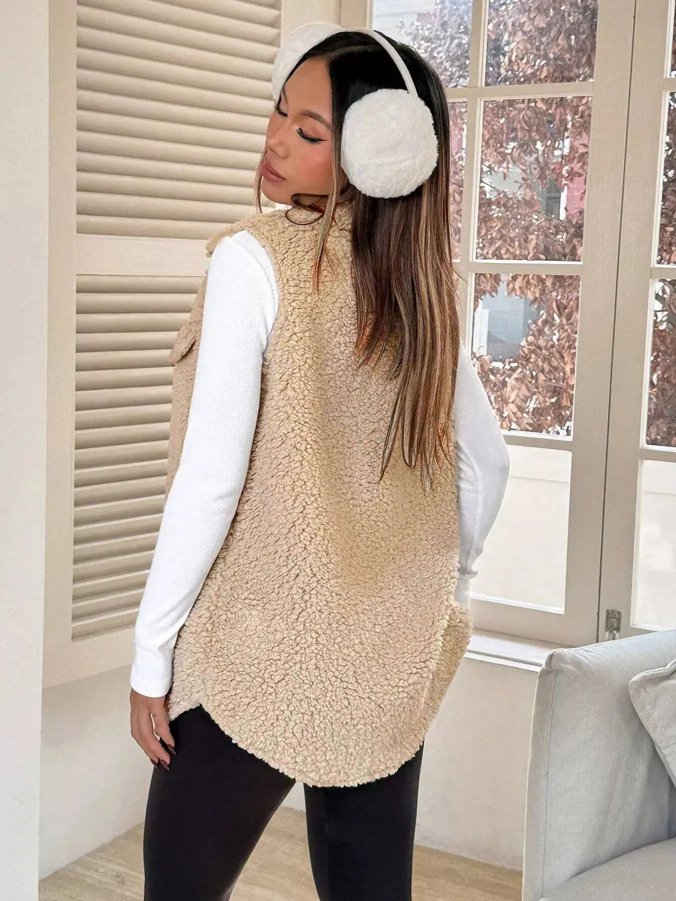 Women’s Button-Down Sherpa Fleece Vest Coat | Cozy Layered Outerwear - Image 8