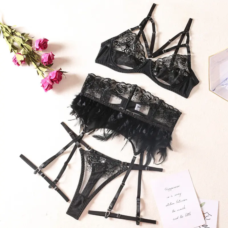 Cali Feather Trim Lingerie Set - Image 4