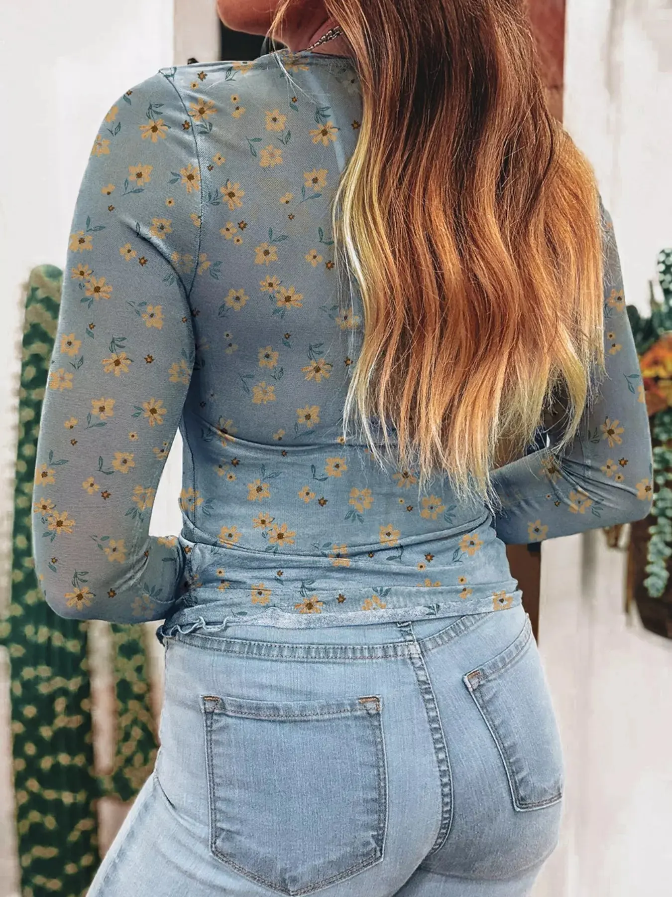 Women’s Floral Mesh Blouse | Sheer Long Sleeve Lightweight Top - Image 5