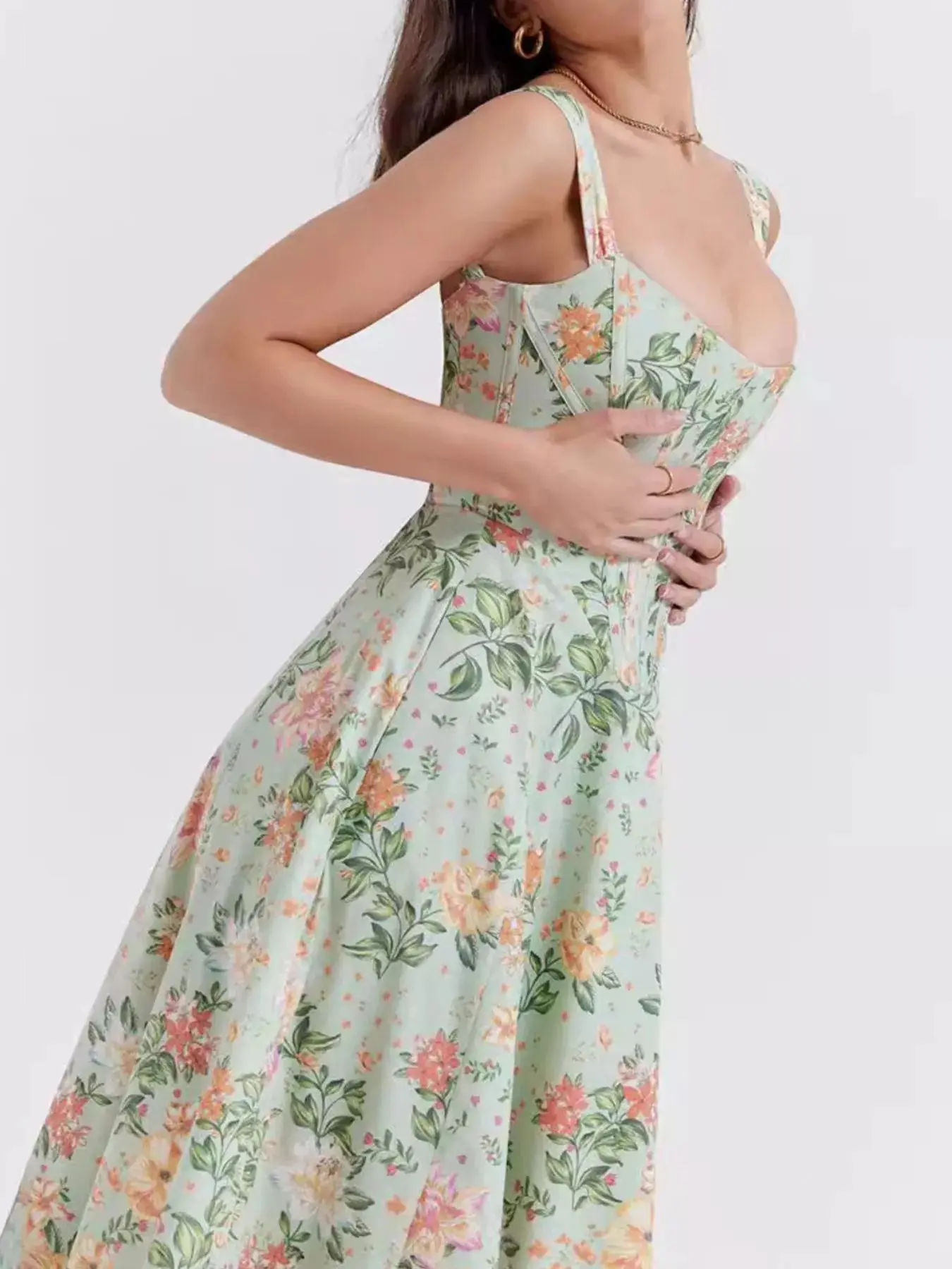 Floral Print Midi Dress with Slit - Image 5