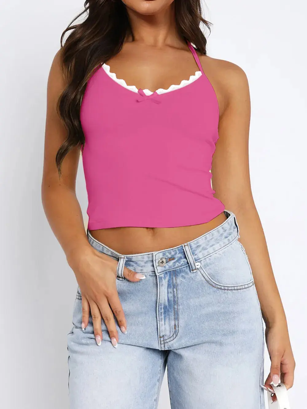 Lace Detail Halter Neck Cami - Image 18