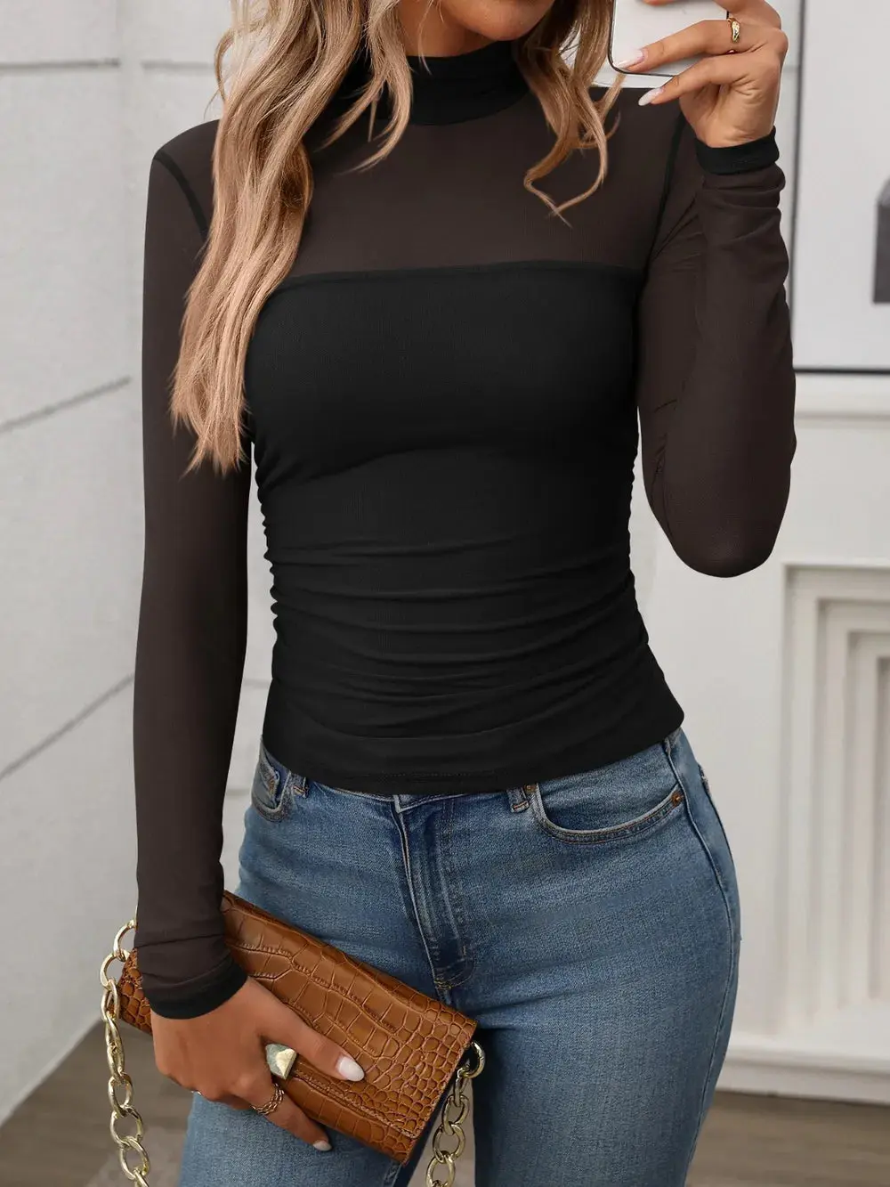 Women’s Mock Neck Top | Long Sleeve | Classic Layering Essential - Image 4