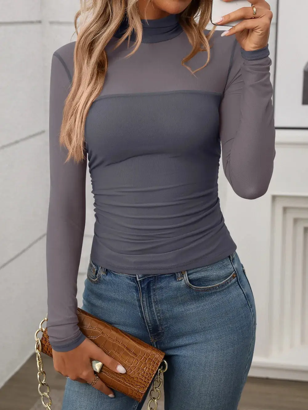 Women’s Mock Neck Top | Long Sleeve | Classic Layering Essential - Image 8