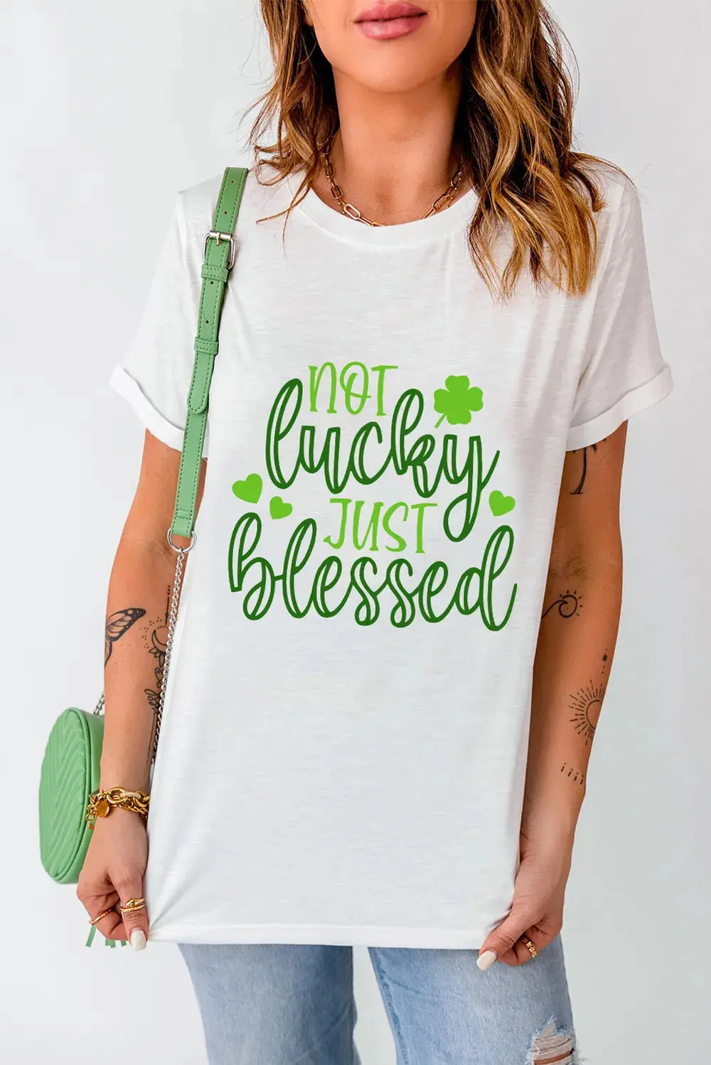 NOT LUCKY JUST BLESSED Round Neck T-Shirt - Image 3