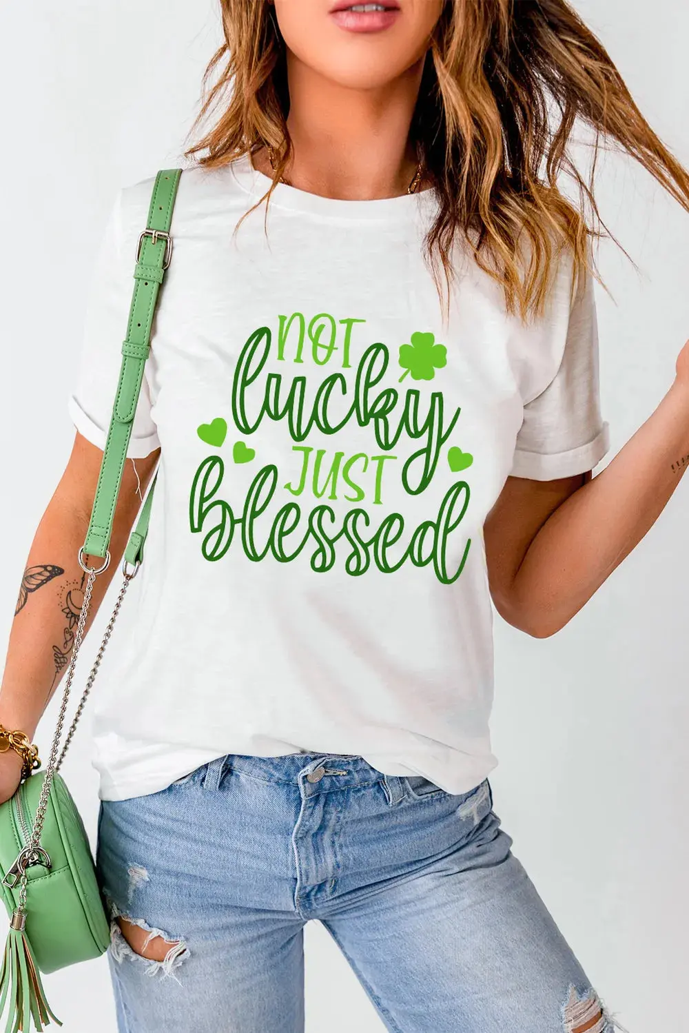 NOT LUCKY JUST BLESSED Round Neck T-Shirt - Image 4