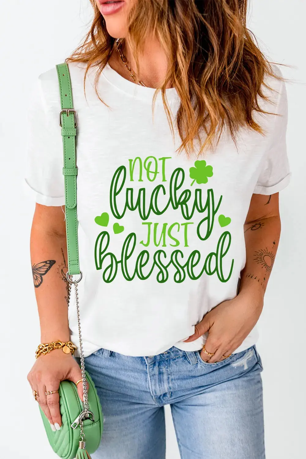 NOT LUCKY JUST BLESSED Round Neck T-Shirt - Image 5