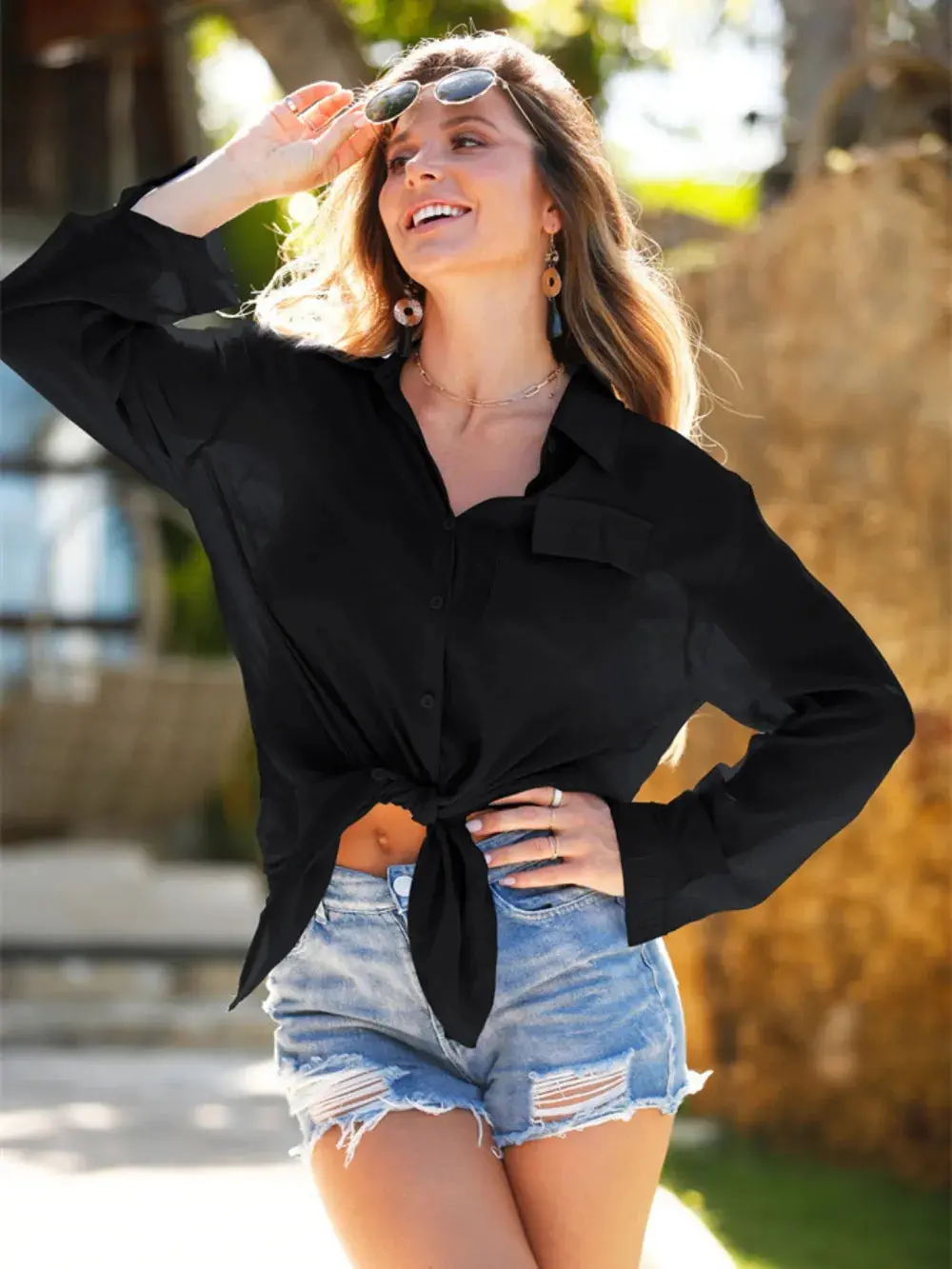 Pocketed Dropped Shoulder Cover Up - Image 5