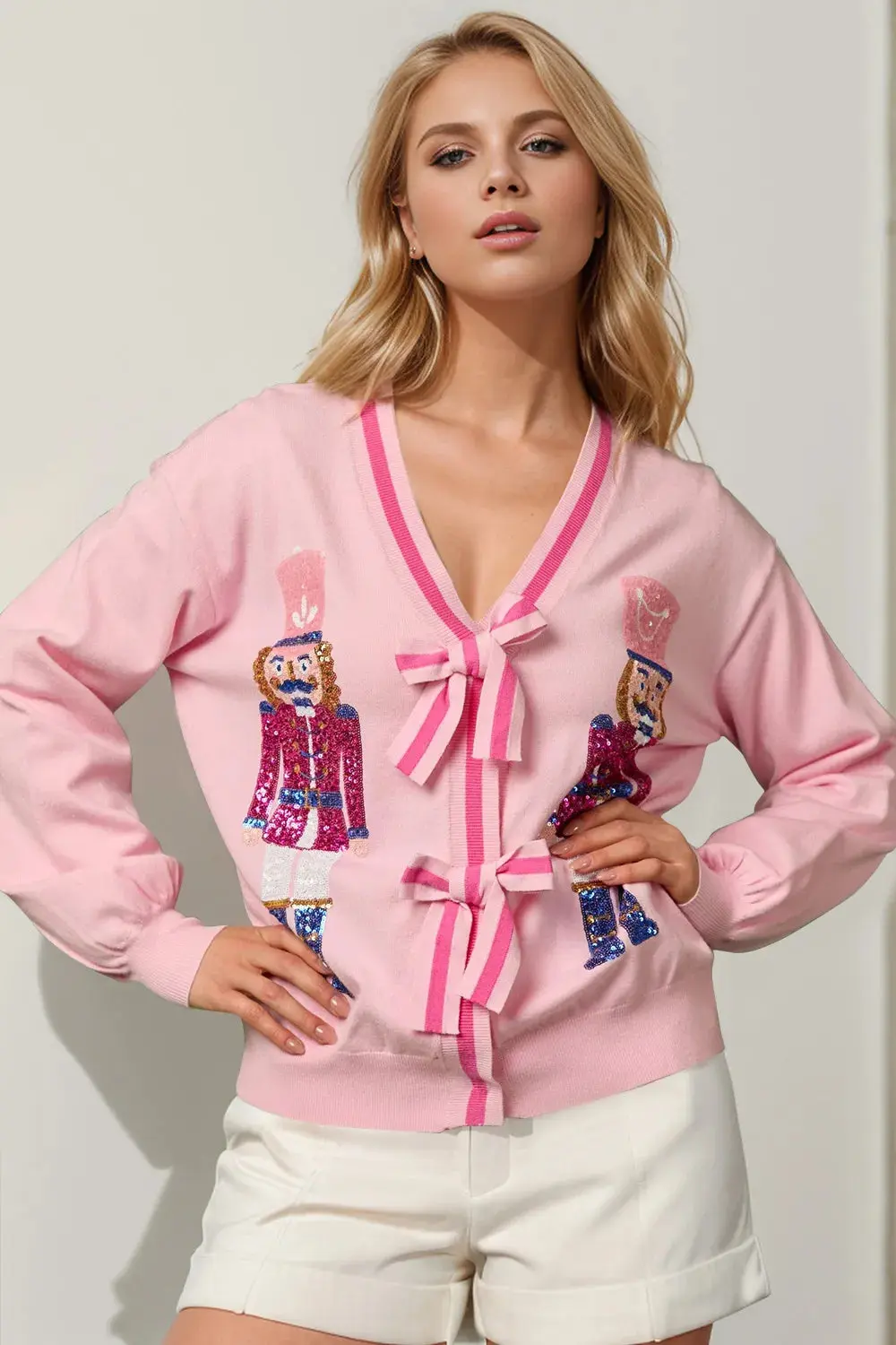 Women’s Sequin Bow Cardigan | Festive Knit | Elegant Holiday Layering Piece - Image 11