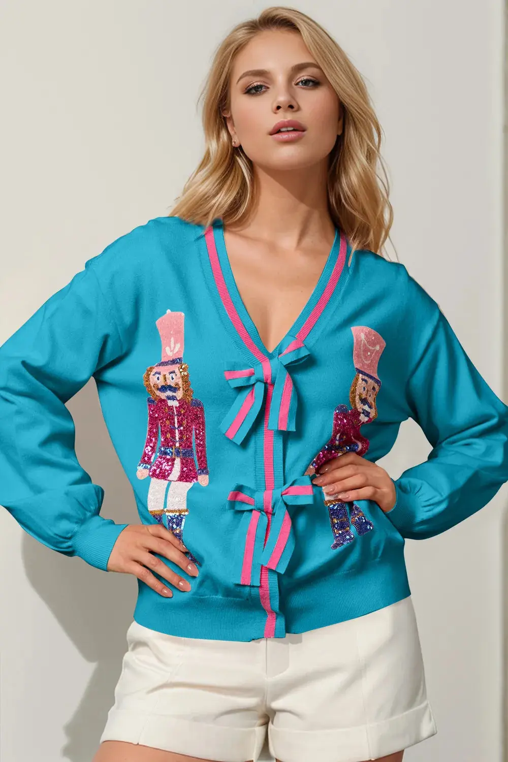 Women’s Sequin Bow Cardigan | Festive Knit | Elegant Holiday Layering Piece - Image 3
