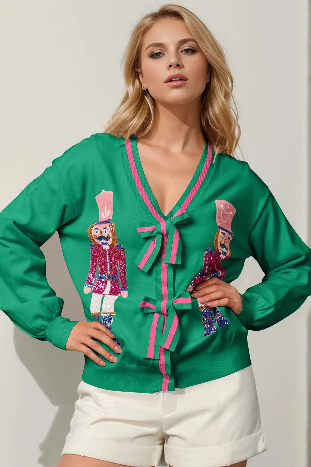 Women’s Sequin Bow Cardigan | Festive Knit | Elegant Holiday Layering Piece - Image 5