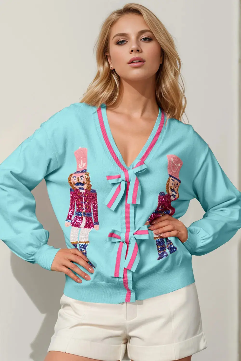 Women’s Sequin Bow Cardigan | Festive Knit | Elegant Holiday Layering Piece - Image 9