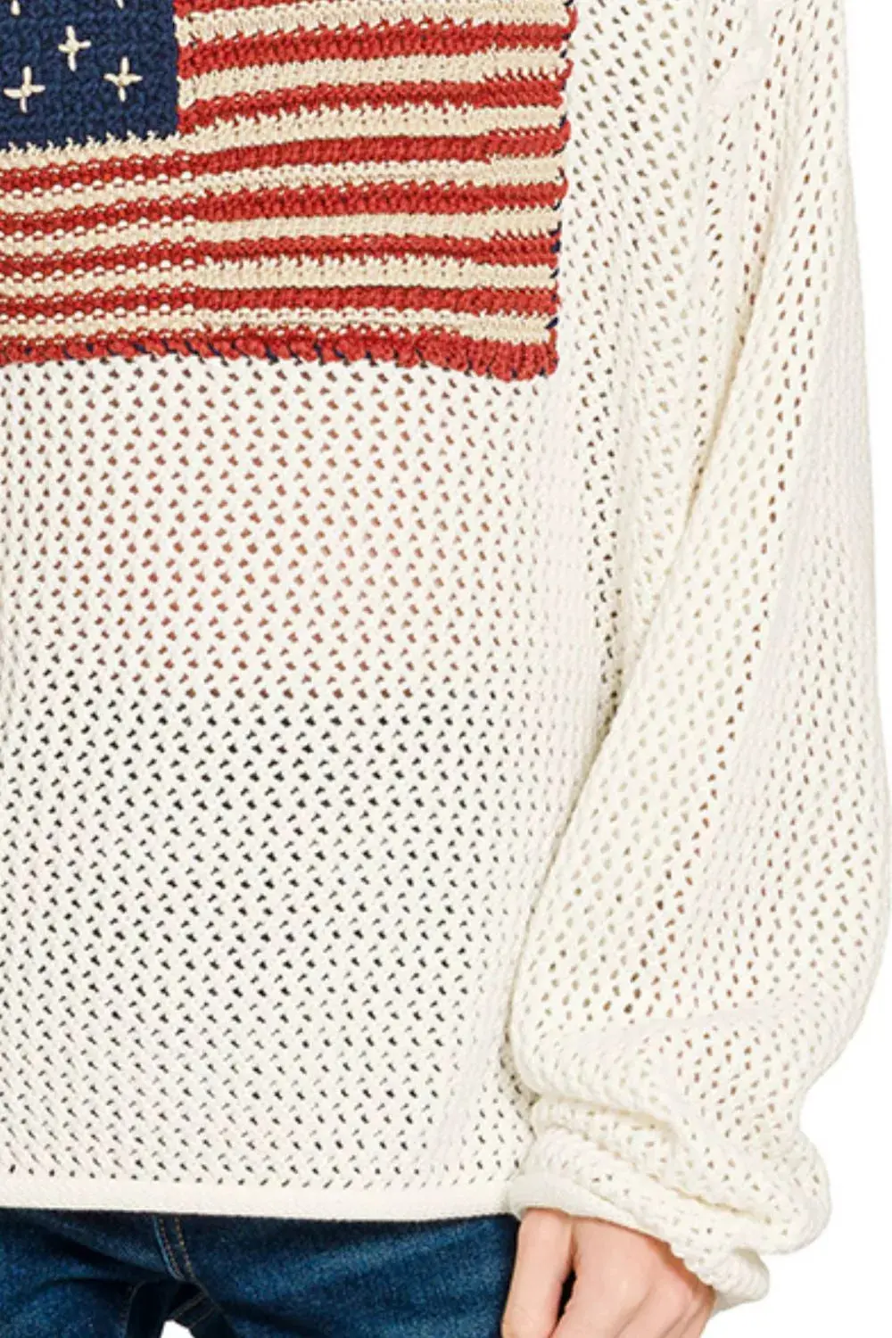 Women’s American Flag Crew Neck Sweater | 100% Cotton Knit Patriotic Pullover - Image 3